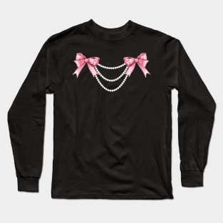 Coquette Aesthetic Pink Bows and Pearls Y2k Girly Long Sleeve T-Shirt